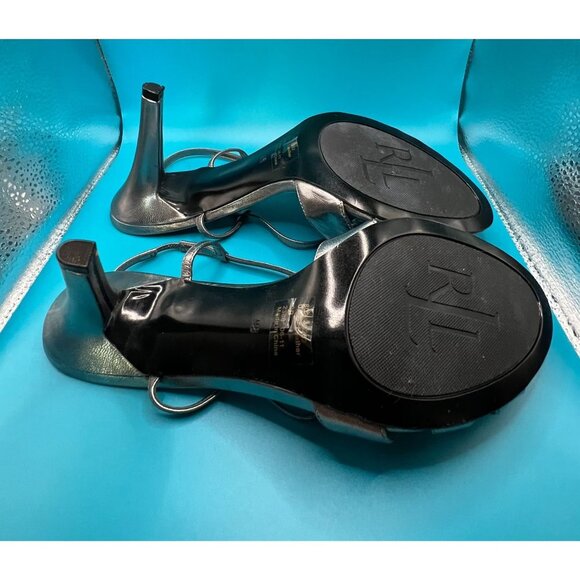 Ralph Lauren Achelle Silver Metallic sandle Heels 9B NIB Womens dress shoe - Picture 3 of 4